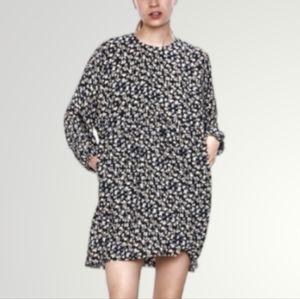 Zara‎ Floral Babydoll Dress Black Multicolor Long Sleeve A-Line S Cottagecore